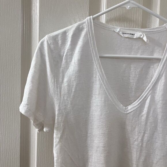 Isabel Marant Étoile V-Neck Short Sleeve Top 100% Linen Off-White Women's Large - Picture 3 of 13